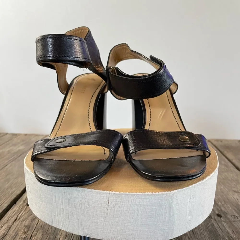 Nine West Chunky Heeled Leather Sandals Size 7.5M EUC
